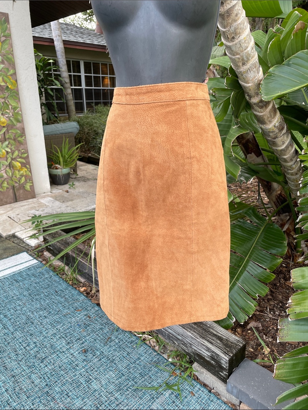 tan suede pencil skirt